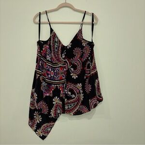 Anthropologie HD In Paris 100% Silk Asymmetrical V-Neck Sleeveless Top Women 14